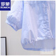 ROMON cotton shirt women's short petite 2026 summer thin hem drawstring design loose lantern sleeve shirt light blue S 80-100Jin Jin equals 0.5 kg