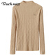 Touchmiss (touchmiss) half turtleneck knitted bottoming shirt for women, lazy style slim sweater with nice mid-collar top, khaki L