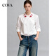 COVA international first-line brand 2026 design new Chinese style national style white long-sleeved shirt embroidery small heavy industry white shirt S