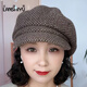 Lanshiyu winter wool beret plaid octagonal hat fashionable and versatile hat slimming face hat thickened and warm black gray one size fits all 52-58 adjustable