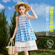 ASK JUNIOR children's clothing children's skirt summer dress girls plaid contrast lace splicing dress sundress plaid