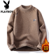 Playboy (PLAYBOY) sweater for men, one-piece warm velvet, thickened velvet, round neck embroidery, men's winter top, men's inner wear knitted bottoming shirt, coffee color 2XL /180 recommended 145-160Jin Jin equals 0.5 kg