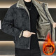 New mountain carving fur all-in-one leather jacket for men in winter, thickened and warm, trendy, versatile, windproof and handsome top, black L