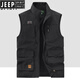JEEP SPIRIT吉普户外工装钓鱼马甲男春秋季新款多口袋摄影休闲宽松百搭外套 军绿色(677春秋款) 3XL 建议165-180斤