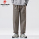 Pierre Cardin casual pants men's spring fashion brand loose American overalls men's pure cotton wide-leg long pants camel gray M