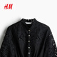 H&M2026 Spring New Women's Linen Blended English Embroidered Shirt 1330878 Black XS 155/80