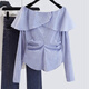 Sibaishe one-shoulder ruffled shirt for women 2026 spring new fashion long-sleeved design striped shirt