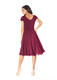 Dress the Population Women's Corey Low Cut Mixed Media Cap Sleeve A-Line Midi Dress, Dark Magenta Medium
