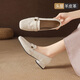 ZHR is the first-layer sheep leather loafers for women with thick heels, square toe work shoes, single shoes, EH317, beige 37