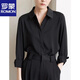 ROMON temperament black chiffon shirt early autumn French commuter long-sleeved shirt women's professional quality shoulder shirt top V-neck exposed button white long sleeve 7XL recommended 170-190Jin Jin equals 0.5 kg