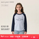 MARC&JANIE Mark Jane Nautical Movement Girls Contrast Color Smocked T-shirt Children's Tops 2026 Spring New Style 560160 Navy Blue 110 cm (recommended height 101-110cm)