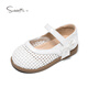 Snuffy children's leather shoes girls princess shoes spring fashion woven breathable leather shoes comfortable casual shoes cream white 24