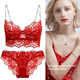 Victoria Palace Sexy Padless Bra Thin Lace Zodiac Year Underwear Lettering Shoulder Straps Big Breast Makes Small Push Up Bra Set Red Set Bra + Panties L 80/36B with Panties