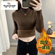 Woodpecker half turtleneck plus velvet sweater for women thickened one-piece velvet slim fit autumn and winter super thick mid-collar warm knitted bottoming sweater official flagship dark gray S 85-95Jin Jin is equal to 0.5 kg