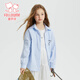 Fuluomi Spring and Autumn Girls' Sweet and Cool Versatile Loose Striped Shirt Blue Stripe 120