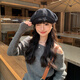 Sweet flip-brimmed cloud beret for women spring and summer thin breathable face-showing little painter hat cute purple one size (54-59cm)