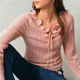 Fabrique Soft Mist Pink Sheep Wool Wave Boat Neck Tie Hollow French Knit Top 2026 Spring New Product Soft Mist Pink XS