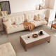 Yusenyi can customize Su Mao's new Chinese-style solid wood sofa combination, simple tenon-and-tenon soft-covered fabric small apartment sofa, cream style, three-seat + single-seat + footrest + coffee table combination.