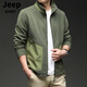 JEEP SPIRIT Cardigan Sweatshirt Men's 2026 Spring Loose Sports Top Casual Stand Collar Polar Fleece Jacket Men Gray M