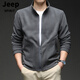 JEEP SPIRIT Cardigan Sweatshirt Men's 2026 Spring Loose Sports Top Casual Stand Collar Polar Fleece Jacket Men Gray M