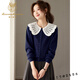 Lu Wang Lianxue doll collar knitted cardigan for women 2026 new early spring age-reducing short gray sweater fashionable bottoming shirt navy blue L 105-120Jin Jin equals 0.5 kg