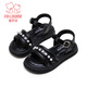 Fuluo Mi Sweet Pearl Princess Sandals Girls Summer New Style Comfortable Soft Soled Casual Campus Versatile Sandals Black 26