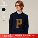 HAZZYS Men's Autumn and Winter Sweaters PHIZ Series Letter Knitted Wool Sweater Men's ABYZD0BDI31 Dark Navy Blue DN M (170/92A 46)
