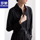 ROMON temperament black chiffon shirt early autumn French commuter long-sleeved shirt women's professional quality shoulder shirt top V-neck exposed button white long sleeve 7XL recommended 170-190Jin Jin equals 0.5 kg