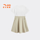 ANTA Children's Dress for Big and Little Girls 2026 Summer Versatile T-Shirt Skirt Breathable Girls Fashion Simple Short Skirt Pure White/Oatmeal Khaki-1 130
