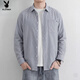 Playboy (PLAYBOY) men's striped long-sleeved shirt 2026 spring and autumn pure cotton shirt jacket high-end handsome casual top gray 2XL suitable for 150-165 Jin Jin equals 0.5 kg