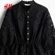 H&M2026 Spring New Women's Linen Blended English Embroidered Shirt 1330878 Black XS 155/80