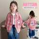G.duck Girls' Shirt Jacket Spring and Autumn 2026 Western Style Children's Long Sleeve Plaid Shirt Thin Baby Girl Lab Top Pink 130 Recommended 120-130cm6-7 years old
