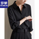 ROMON temperament black chiffon shirt early autumn French commuter long-sleeved shirt women's professional quality shoulder shirt top V-neck exposed button white long sleeve 7XL recommended 170-190Jin Jin equals 0.5 kg