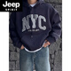 JEEP SPIRIT outer wear dark green hooded sweatshirt for boys spring new American oversize printed loose top trendy white spring and autumn thin. S (recommended 85-110Jin Jin equals 0.5 kg)