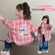 G.duck Girls' Shirt Jacket Spring and Autumn 2026 Western Style Children's Long Sleeve Plaid Shirt Thin Baby Girl Lab Top Pink 130 Recommended 120-130cm6-7 years old