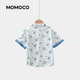 Mami Maca (MOMOCO) children's shirt summer boys short-sleeved summer fashion versatile shirt white full print 140