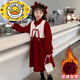 HAL.DUCK Girls Red Dress Autumn and Winter New 2026 New Year Thickened Velvet Medium and Large Children's New Year's Greetings Western Style Princess Dress Brand Red Dress 120 cm