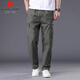 Pierre Cardin casual pants men's spring and summer pure cotton workwear straight pants men's loose wide-leg long pants men's military green XL