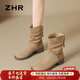 ZHR sheep cashmere elastic boots for women 2025 winter new style plus velvet retro short boots to keep warm and comfortable pile boots khaki 35