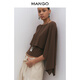 MANGO Bloom Series Women's Shirt 2026 Spring New French Style Round Neck Straight Three-quarter Sleeve Top Brown S