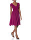 Dress the Population Women's Corey Low Cut Mixed Media Cap Sleeve A-Line Midi Dress, Dark Magenta Medium