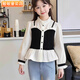 Girls' shirts, fashionable fake two-piece long-sleeved tops, spring and autumn children's baby doll shirts, new French style shirts, girls' patchwork shirts, size 120, recommended height 110cm