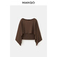 MANGO Bloom Series Women's Shirt 2026 Spring New French Style Round Neck Straight Three-quarter Sleeve Top Brown S