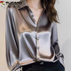 Woodpecker 2026 Spring and Autumn New High-end Gray Acetate Satin Shirt Women's Long-Sleeved Chic French Professional Shirt Gray XL