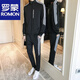ROMON stand-up collar sweatshirt sportswear jacket men's autumn running fitness men's youth matching white suit 52 white M