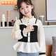 Girls' shirts, fashionable fake two-piece long-sleeved tops, spring and autumn children's baby doll shirts, new French style shirts, girls' patchwork shirts, size 120, recommended height 110cm