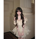 Xiaohongshu hanging neck dress girl's rich girl's birthday dress with bow and diamonds, apricot S