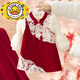 HAL.DUCK Girls' Hanfu Dress Set Autumn and Winter 2026 New Baby One-Year-Old Dress New Year's Eve Chinese Style Cheongsam Dress Brand Plum Blossom Skirt 2-piece Set Red 80