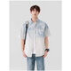 Playboy (PLAYBOY) pure cotton short-sleeved shirt men's summer ice-like thin quarter-sleeved shirt trendy gradient color half-sleeved shirt jacket 6503 blue 2XL recommended 150-170Jin Jin equals 0.5 kg