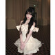 Xiaohongshu hanging neck dress girl's rich girl's birthday dress with bow and diamonds, apricot S